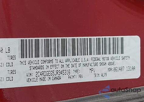 2018 Dodge Grand Caravan Gt z USA, uszkodzony, nr VIN 2C4RDGEG5JR345316